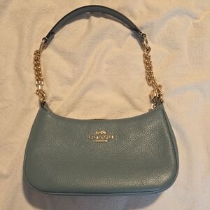 Coach Teal Leather Shoulder Bag with Gold Accents